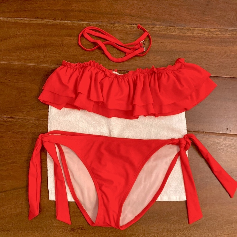 Hapari Bright Red Ruffle Off-Shoulder Bikini